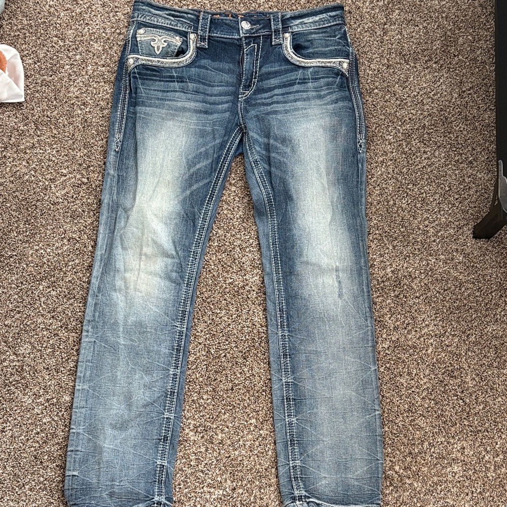 Rock Revival Men's Faded Blue Straight Jeans
